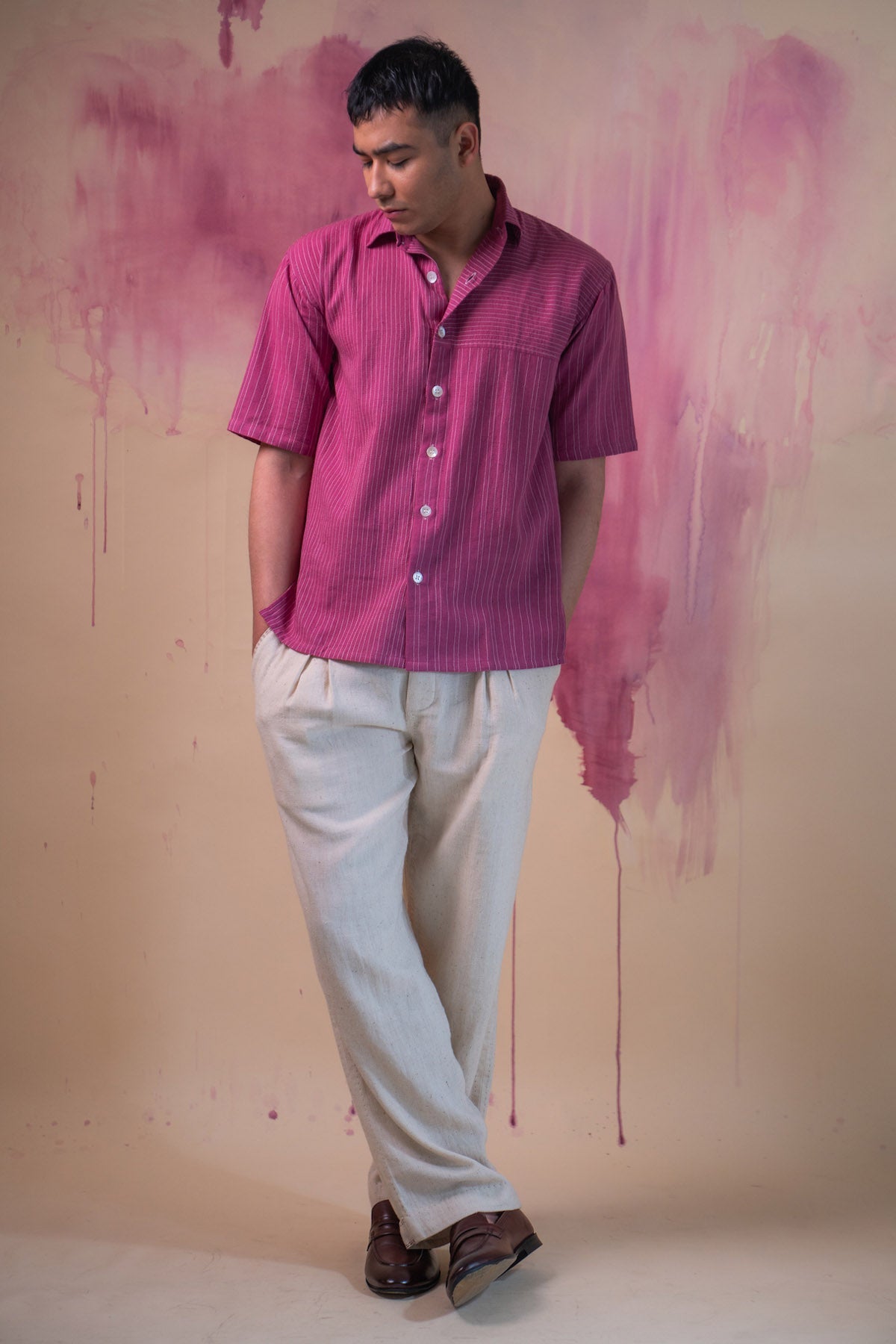 Buy Designer Plum Cotton Stitch Lines Shirt By Lafaani